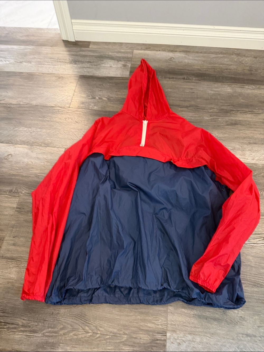 Red and Navy Hooded Windbreaker Pullover
